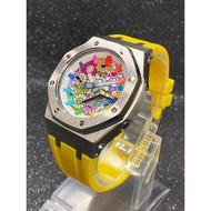 CasiOak GA-2100 In stainless steel bezel and yellow silicone strap