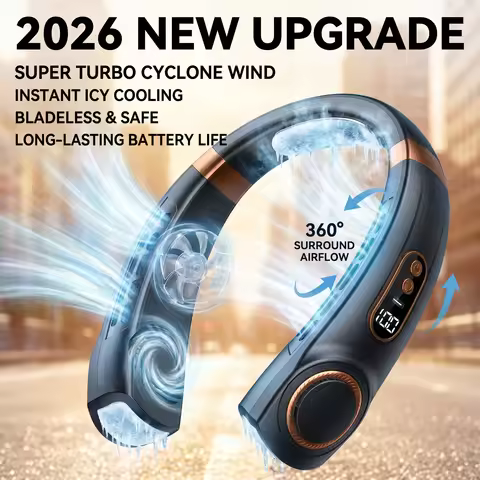 2026 New Upgrade 2025 Mini Hanging Neck Fan Portable Bladeless Neck Fan Air Cooler Digital Display R