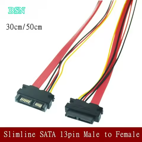 Whole Sale Slimline SATA 13pin Male To SATA 13pin 7pin + 6 Pin Female Extension Cable For SATA Slim 