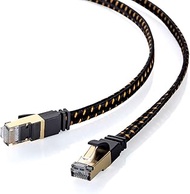 Sanwa Supply KB-T8MEFL-01BK LAN Cable for TV, CAT8, Mesh Flat, 40/25Gbps/2000MHz Gigabit Ethernet Ca