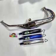 ท่อสูตร ท่อลอดท้อง JR ชุบโครเมี่ยม + ปลายท่อ SJR ดำจุกน้ำเงิน