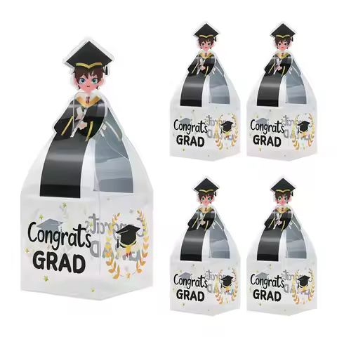 5pcs Graduation Transparent PVC Gift Box Academic Dress Candy Biscuit Packaging Boxes for Kids Adult