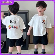 UMICO baju budak trendy T-shirt with Super Mario Bros Clothes for Children Short Sleeved Cotton