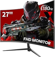 ZZA Gaming Monitor 27 Zoll, 180Hz, 1ms Response Time, Curved Monitor FHD 1920x1080, 90% DCI-P3, 100%