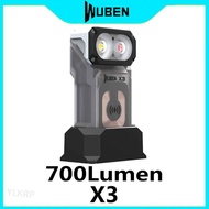 WUBEN X3 700 lumen LED multifunctional EDC flashlight supports wireless charging on the base.