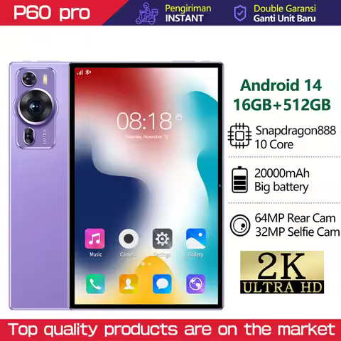 2025 Global Version New Original P60Pro Tablets Android 14 Tab 16GB+1TB 20000mAh High-end 5G Dual SI