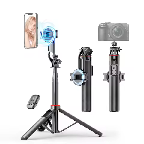 Magnetic Selfie Stick Tripod for iPhone 12-16 Pro Max Travel Stand with Magsafe Phone Clamp for Andr