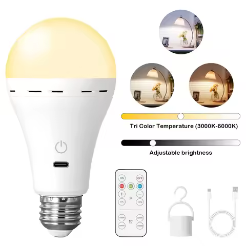 Rechargeable Light Bulbs with Remote Control, E27 Cordless Battery Operated Light Bulb for Lamps,220