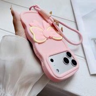 1pc Cute Pink Bow Element Shockproof Silicone Pink Heart Bow Decor Cute Wavy Macaron Style Phone Cas