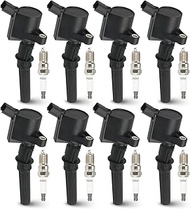 8PCS Ignition Coil Pack with 8PCS Iridium Spark Plug Compatible with Ford F-150 F-250 F-350 Super Du