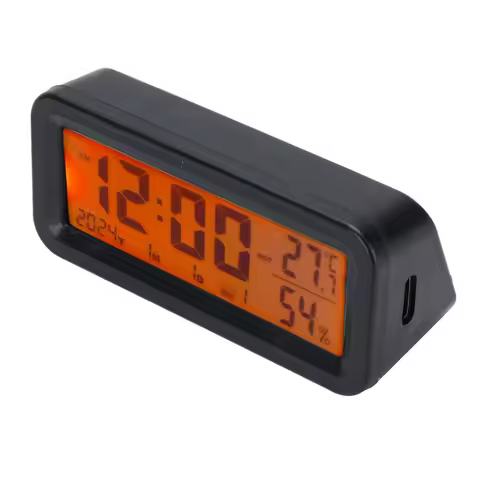 Automatic Backlight Car Dashboard Clock Solar and USB Charging Temperature Humidity Display Luminous