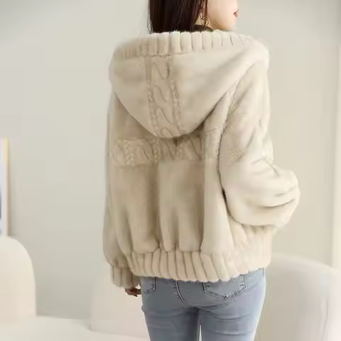 Fur Coat Short Mink-like Hair Fur Hooded Top Little Fellow Fashionable Fleece Coat Female Spring and