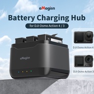 aMagisn 3-port  Battery Charging Hub for DJI OSMO Action 4/3 Charging Dock Station with SD Cards Slots &amp; Charging Cable
