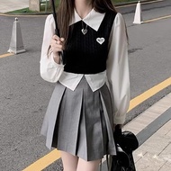 Meet Fake Preppy Style Fake Two-Piece Shirt Long-Sleeved French Short Top Female Niche Design Feel j