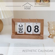 LullaHome Simple Minimalist Aesthetic Wooden Calendar Nordic Flipping Desk Stand-Up Calendar Page Di