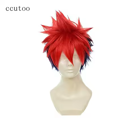 ccutoo 12" Men's Short Shaggy Layered Red Blue Mix Synthetic Hair Food Wars: Shokugeki no Soma Yukih