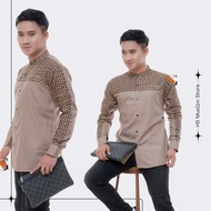 Koko Shirt For Adult Muslim Men Long Sleeve Batik Combination With Brown Star Pattern