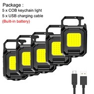 Asafee J031PLUS 5 EDC Mini Flashlights COB+XPE LED Keychain Dual SOS Light Bullit-in Battery Recharg