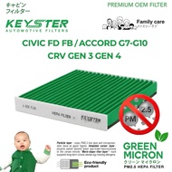 KEY-STER ไส้กรองแอร์ HONDA CIVIC FD FB, ACCORD, CRV G3 G4 รุ่น GREEN MICRON กรองฝุ่น PM2.5 ได้จริง !