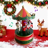 【PJX】 Christmas Carousel Music Box Christmas Mini Carousel Music Box Christmas Rotating Desktop Musi