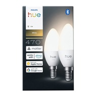 Philips Hue White 470lm B39 Candle E14 Bulb (2 Pack) - 2026 New, Matter, 929004295902