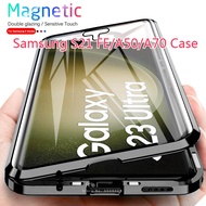 For Samsung Galaxy S21 FE Note10 Pro Note 10 9 8 A50 A50S A30S A70 A21S Flip Shockproof Casing Double Sided Tempered Glass Phone Case Metal Magnetic Hard Protection Back Cover