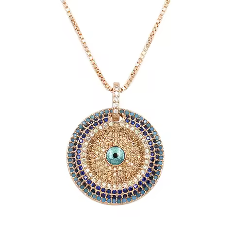 WEIMANJINGDIAN Brand Cubic Zirconia Micro Pave Round CZ Zircon Evil Eye Pendant Necklace Unisex Jewe