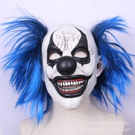 Topeng badut Halloween, topeng muka penuh lateks, topeng seram lucu, rambut palsu baru, topeng ksatr