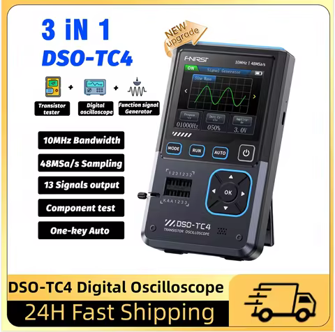 FNIRSI DSO-TC4 Upgrade 3 in 1 Digital Oscilloscope 10MHz 48Ms/s Transistor Tester Electronics Compon