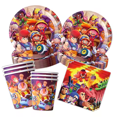 Kids Party Favors Decoration Balloons Gift Bag Brawl Stars Theme Happy Birthday Banner Tableware Pap