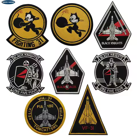 VF 31 Tactical Cat Embroidery Hook&loop Patches F 14 Cat Squadron Magic Stickers Cloth Badges Milita