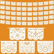 AerWo 5 Pack Papel Picado White Mexican Decor Banners, Mexican Banner ​Cielito Lindo Party Decoratio