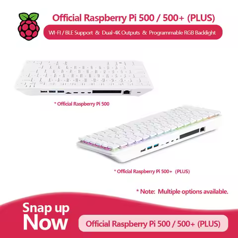 Original Raspberry Pi 500 / 500+, with Dual 4K Outputs, Wi-Fi/Bluetooth Support, Programmable RGB Ba