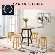 [XAN FURNITURE]full solic wood DINING SET 1+4 *T25mm 3D Melamine Top* / cafe table / H18 round stool