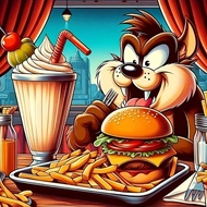 Cartoon Cat Eating Hamburger Diamond Painting, 5D DIY Diamond Art, Suitable for Beginners Full Diamo