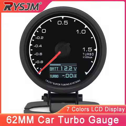 Turbo Gauge Oil Pressure Gauge 7 Colors LCD Display Turbo Oil Pressure Gauge Meter Racing Meter 62mm