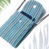 手工編織布手機套 收納袋 票夾 悠遊卡套 側背包-彩虹色條紋色彩