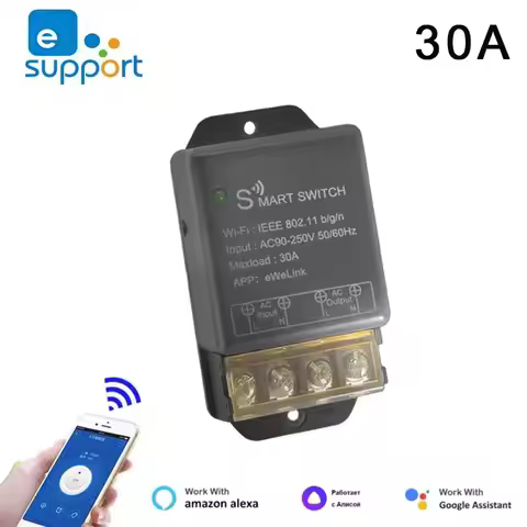 Ewelink 1CH 30A WiFi Smart Switch,AC 110V 220V Wireless Intelligent Relay,2.4Ghz Remote Control Work