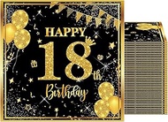 Pack of 20 Napkins 18th Birthday Boy, 33 x 33 cm Black Gold Paper Party Napkins Table Decoration for