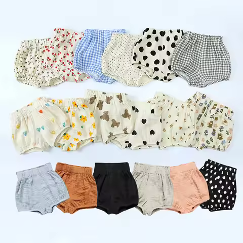 0-6T Summer Newborn Baby Shorts Kids Clothes Flowers Print Toddler Bloomers PP Pants Cotton Linen Tr