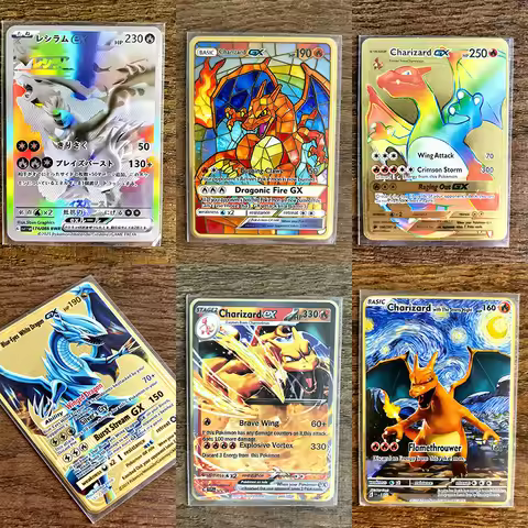 English DIY Metal Card Golden Arceus Charizard Super Lehiram Anime Collectibles Kids Gift Game Colle