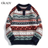 Frederic OKADY เสื้อผ้าผู้ชาย แฟชั่นเสื้อกันหนาวผู้ชายเกาหลีปก 2022 ฤดูใบไม้ร่วงและฤดูหนาวใหม่ ins ลายหลวม Pullover เสื้อกันหนาว