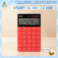 Deli Kalkulator Calculator 1589 Red 12 Digits Dual Power Electronic Calculator Compact School Office