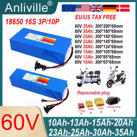 60V 10Ah 13Ah 15Ah 20Ah 23Ah 25Ah 30Ah 35Ah 18650 high-power lithium battery pack 16S 67.2V electric