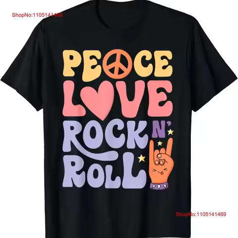 Hippie Peace Love Rock Roll Retro 60s 70s Groovy T Shirt vintage Washed Breathable Versatile homme S