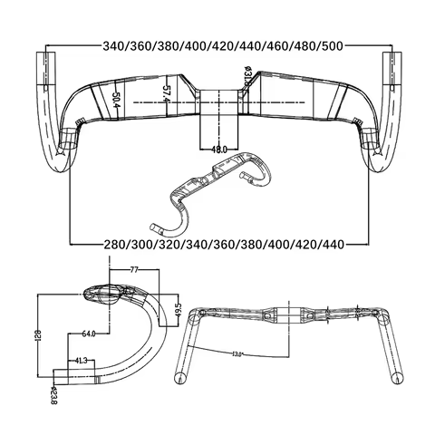 BALUGOE Gravel bike Handle carbon handlebar road bicycle Handlebar 13Degree Outward expansion 340/36