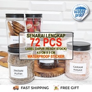 72 SENARAI LENGKAP STIKER REMPAH | STICKER DAPUR | 4.5 CM X 3 CM | MINIMALIST STICKER LABEL | PANTRY