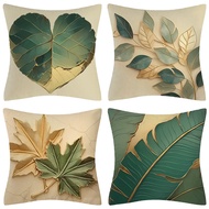 [45cm x 45cm] Green Leaf Blue Geometric Pattern Pillowcase Home Decor Linen Cushion Cover