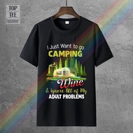 Classic Cotton I Just Want To Go Camping Drink Wine Ignore All Of My Adult Problems Men T Shirt UI32