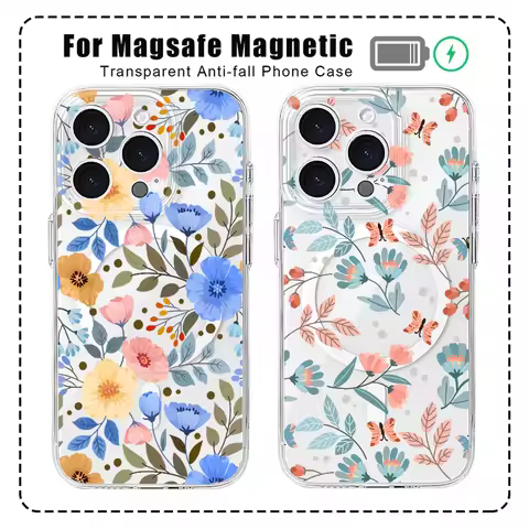 Fashion Flower Pattern For Magesafe Magnetic Phone Case for Samsung Galaxy S25 S24 S23 S22 S21 Ultra